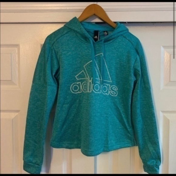 Adidas Logo Print Turquoise Dolman Hoodie Small - Picture 2 of 8